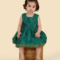 Fabindia Green Cotton Silk Hand Block Printed Dress image 5