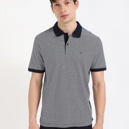Calvin Klein Jeans Navy Blazer & White Cotton Regular Fit Striped Polo T-Shirt-image-90