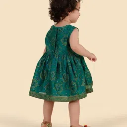 Fabindia Green Cotton Silk Hand Block Printed Dress image 2