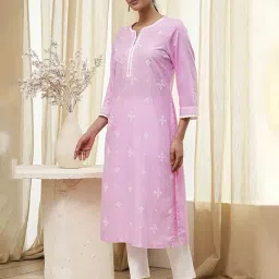 Biba Light Pink Cotton Printed Kurta image 3