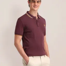 u.s. polo assn. U.S.Polo Assn. Violet Cotton Slim Fit Polo T-Shirt-picture-41