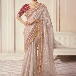 Odette Beige Embroidered Saree With Unstitched Blouse-picture-23