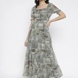La Intimo Green Relaxed Fit Printed Dress-picture-15