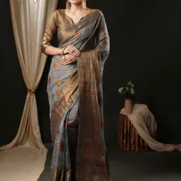 Saree Mall Grey & Brown Woven Saree With Unstitched Blouse-picture-14