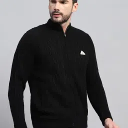 Monte Carlo Black Wool Blend Regular Fit Self Design Jacket image 4