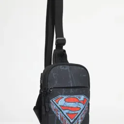 Bewakoof Black Man Of Steel Printed Small Cross Body Bag image 3