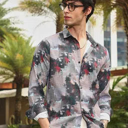 Metronaut Men Abstract Printed Spread Collar Casual Shirt-image-0