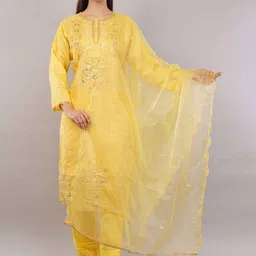 JIDI FASHION Women Ethnic Motifs Embroidered Layered Sequinned Kurta with Trousers & With Dupatta-image-50