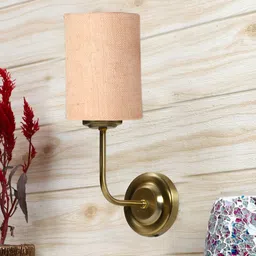 Devansh Beige & Gold-Toned Textured Metal Cylinder Shaped Wall Lamp image 4