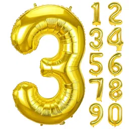 Decor Mantra 16 inch 3 number foil balloon perfect for birthday decoration and special occasions - Gold - Pack of 1-image-72