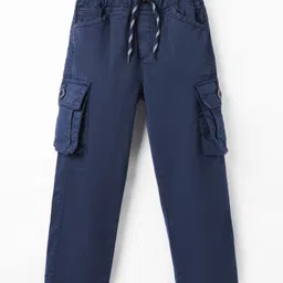 Olio Kids Cotton Woven Full Length Solid Trouser With Cargo Pockets - Navy Blue-picture-29