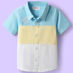 Babyhug Cotton Woven Half Sleeves Shirt With Cut & Sew Design - Light Blue-picture-10
