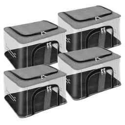 Storite 4 Pk Nylon 33 L PVC Transparent Moisture Proof Storage box for Clothes Closet Wardrobe Organizer for Clothes with Carry Handle & Transparent window - (Grey)-picture-17