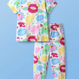 Pine Kids Single Jersey Knit Half Sleeves Co-ords Night Suit with Sea Life Print - White-picture-12