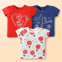 Doodle Poodle 100% Cotton Knit Half Sleeves Print T-Shirts With Hot Air Balloon Print Pack of 3 - Red White & Navy Blue-picture-18