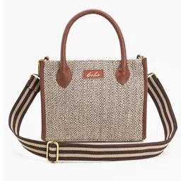 Boho girl Herringbone Haven Tote Bag for Women Neutral Tones with Faux Leather Trim, Structured Office Handbag, Professional Work Tote, Stylish Bag for Business & Daily Use-image-49