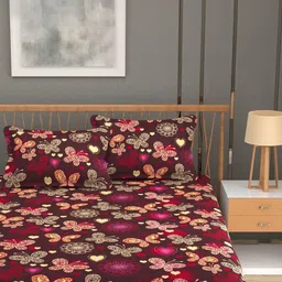 LA VERNE Maroon 110 TC Bedsheet with 2 Pillow Covers image 3