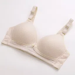 Bella Mama Front Button Nursing Padded Bra With Polka Dots Print - Beige image 3