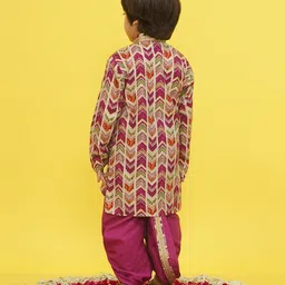 AJ Dezines Cotton Woven Full Sleeves Abstract Printed & Gota Lace Embellished Kurta & Dhoti Set - Purple image 3