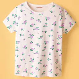 kookie kids india Kookie Kids 100% Cotton Half Sleeves Floral Printed Co-Ord Shorts Night Suit - White image 2