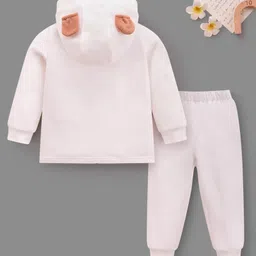 Mark & Mia Cotton Full Sleeves Hooded Winter Wear Suits Set With Bear Applique - Offwhite image 2