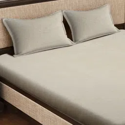 HOSTA HOMES Cream-Coloured 330 TC King Bedsheet with 2 Pillow Covers image 3