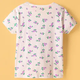 kookie kids india Kookie Kids 100% Cotton Half Sleeves Floral Printed Co-Ord Shorts Night Suit - White image 3