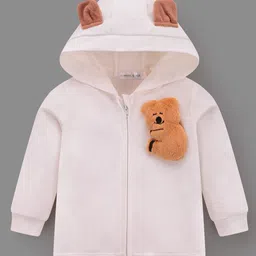 Mark & Mia Cotton Full Sleeves Hooded Winter Wear Suits Set With Bear Applique - Offwhite image 3