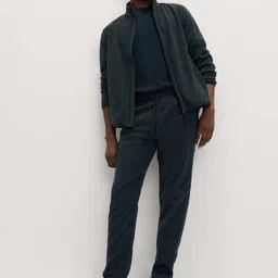 Marks & Spencer Men Solid Funnel Neck Zip Up Micro Fleece Jacket image 2