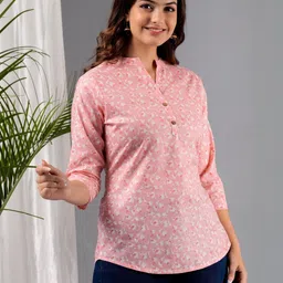 MHIZHA Floral Print Mandarin Collar Top image 2