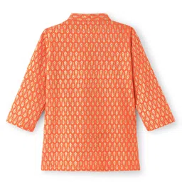 Earthy Touch Single Jersey Knit Full Sleeves Foil Printed Kurta Pyjama Set - Orange image 4