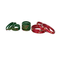 1ST TIME Set Of 12 Green Alloy Artificial Stones & Beads Antique Bangles-picture-29