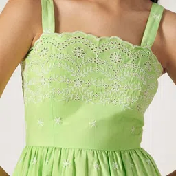 House of Sal Shoulder Straps Embroidery Cotton Fit & Flare Midi Dress image 2