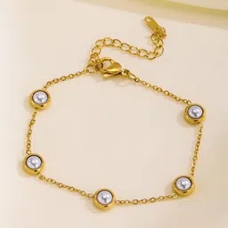 MYKI Stainless Steel Gold-Plated Pearls Beaded Charm Bracelet-picture-10