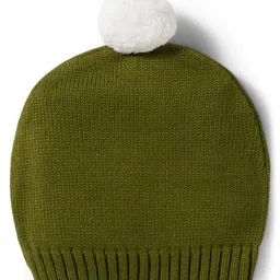 Babyhug Organic Cotton Knitted Full Sleeves Pullover Sweater Set With Tiger Embroidery & Cap - Olive Green image 5
