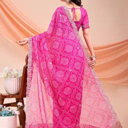 Mitera Bandhani Printed Embroidered Bandhani Saree with Blouse Piece image 3