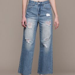 Label Ritu Kumar Women Jean Wide Leg Mildly Distressed Heavy Fade Stretchable Jeans-picture-40