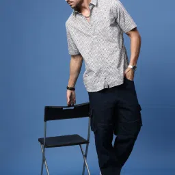 showoffff Showoff Grey Cotton Slim Fit Printed Shirt image 5