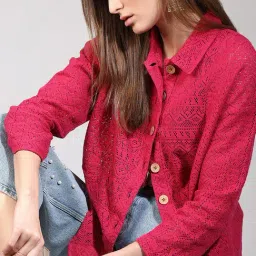 Vero Moda Pink Cotton Self Design Shirt-image-6