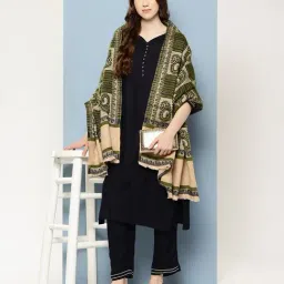 Aarika Green Wool Woven Design Shawl image 3