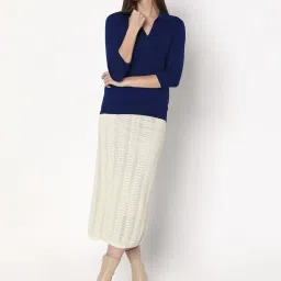 Vero Moda Blue Solid Three-quarters Sweater image 5