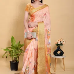 GOHILL ENTERPRISE Floral Pure Linen Saree image 3