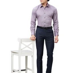 Raymond Dark Blue Slim Fit Check Flat Front Trousers image 5