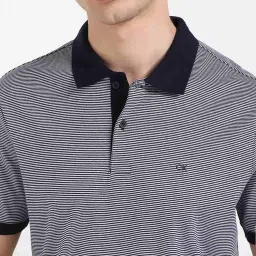 Calvin Klein Jeans Navy Blazer & White Cotton Regular Fit Striped Polo T-Shirt image 5