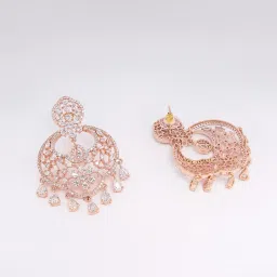 Fida Rose Gold Plated American Diamond Chand Bali Earrings image 5