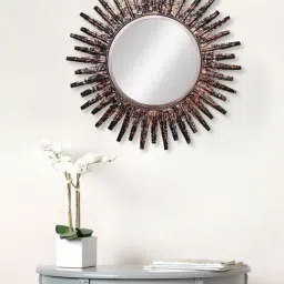 eCraftIndia Brown, Copper and Black Decorative Metal Handcarved Wall Mirror-image-30