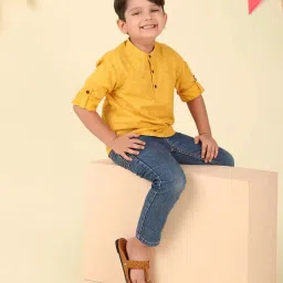 Fabindia Boys Yellow Cotton Printed Full Sleeves Kurta image 5