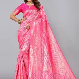 Satrani Pink Woven Saree With Unstitched Blouse-image-12