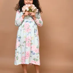 LilPicks Kids Light Blue Floral Print Full Sleeves Maxi Dress-picture-33