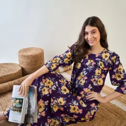 The Kaftan Company Purple Modal Regular Fit Floral Sleepwear Robes image 5